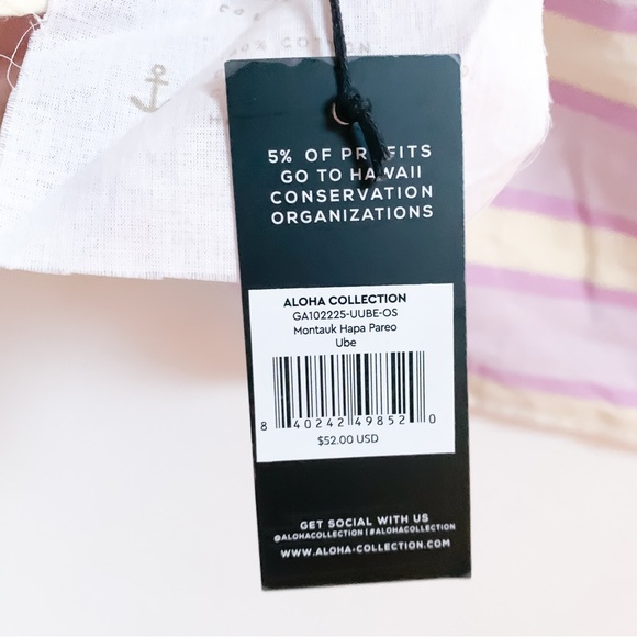 NWT RARE ALOHA Collection Montauk Hapa Pareo - Ube Purple Striped Sarong - Picture 7 of 13